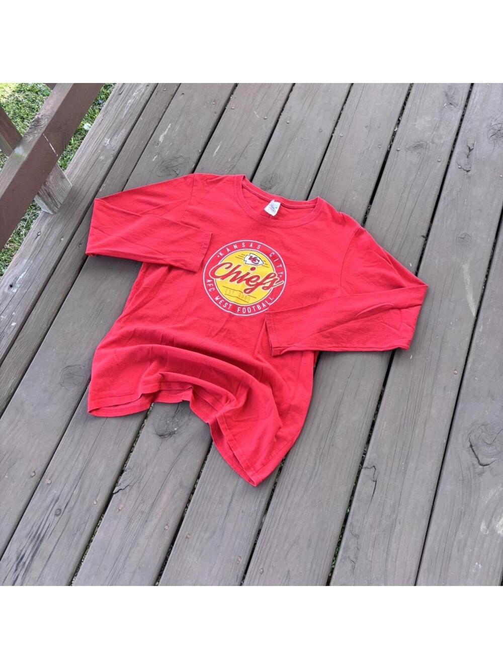Kansas City Chiefs Long Sleeve T-Shirt – Red Logo NFL Tee Women’s Large 19x26